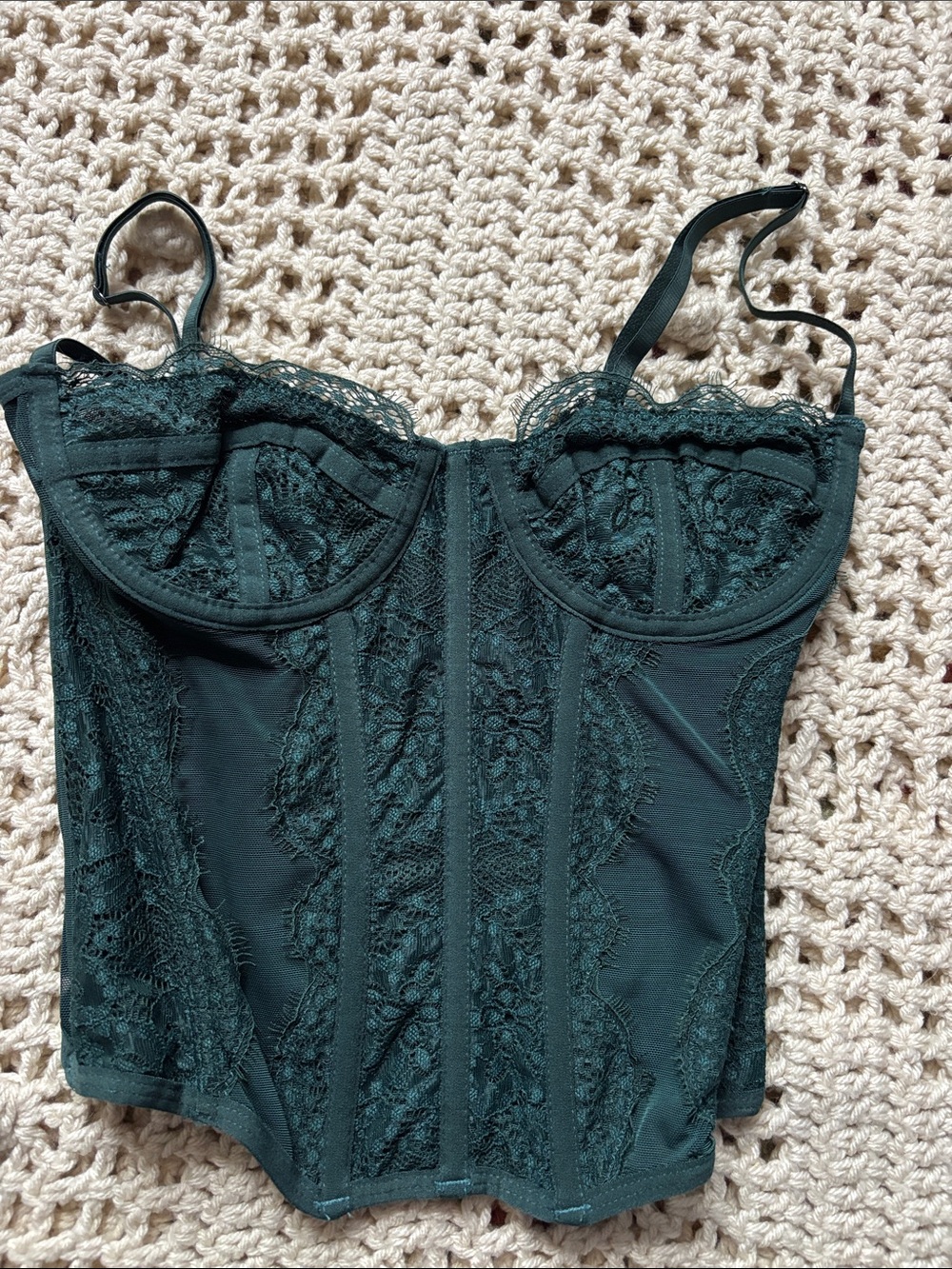 Urban Outfitters Dark Green Lace Corset Tank Top